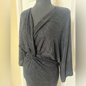 FASHION NOVA Kimono Style Wrap Design Midi Black Sparkle Dress